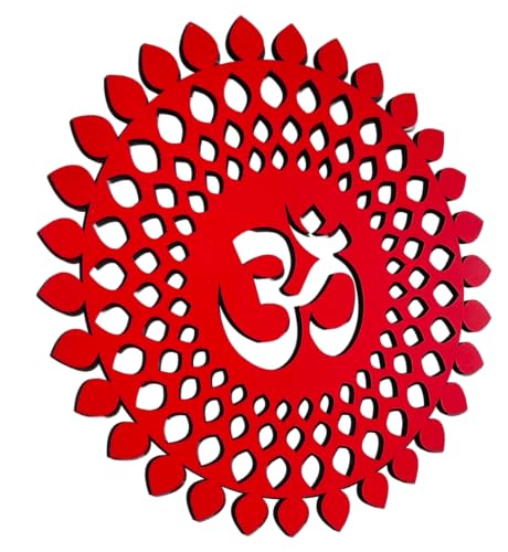 World Wide Kart 30x30cm Red Om Round Decorative Wall Art Mdf Wooden Om Chakra For Temple, Living Room, Bedroom, Office, Hotel, Home Decor Items, Gift Item, Mandala Wall Hanging For House Decoration MANDALA OM-RED 12"L x 12"W