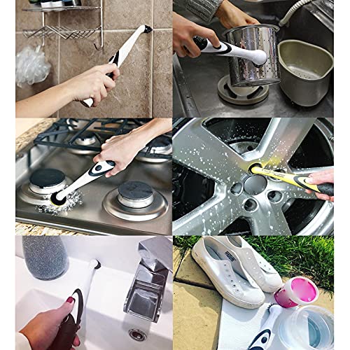 tooloflife Electric Cleaning Brush Set, Electric Spin Scrubber Household Brushes with 4 Heads, for Home Bathroom Floor Tub Shower Tile (Black and White) Black and White