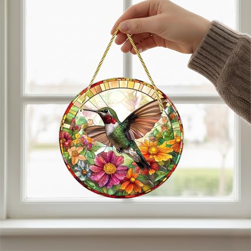 Stained Glass Window Hanging, Acrylic Hanging Ornament Decor for Doors Home Sun Catchers Decoration and Christmas Deep Blue Tree of Life 1