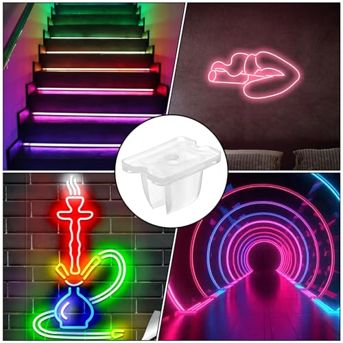 Nogeqi Pack of 50 LED Strip Holder for 5 mm to 6 mm Neon LED Strip Holder Waterproof Attachment Silicone LED Strip Holder Includes Screws for LED Light Strips, White