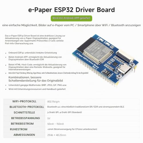 Waveshare Universal e-Paper Driver Board with WiFi SoC ESP32 Onboard Supports Various SPI e-Paper Raw Panels