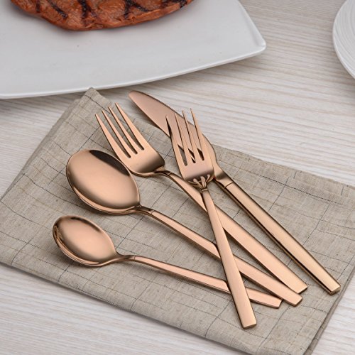 Berglander 20 Piece Titanium Rose Gold Plated Stainless Steel Flatware Set, 20 Pieces Silverware Set, Copper Color Cutlery Sets, Service for 4 (shiny Copper) C. 20 Pieces Rose Gold