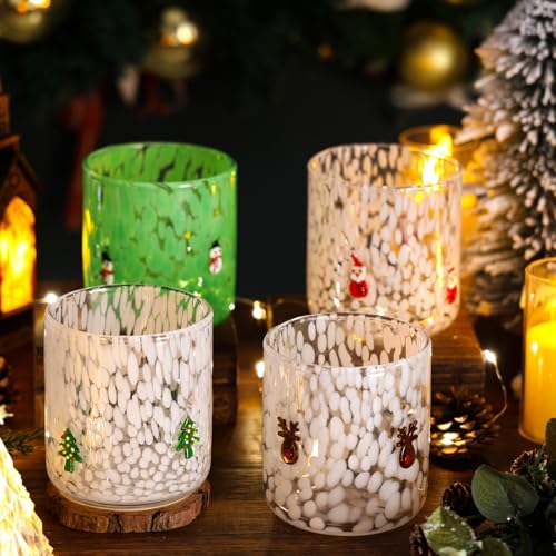 Booson 2 Pcs Christmas Glass Cups Snowman Christmas Tree Icon Juice Glass Snowman, Christmas tree