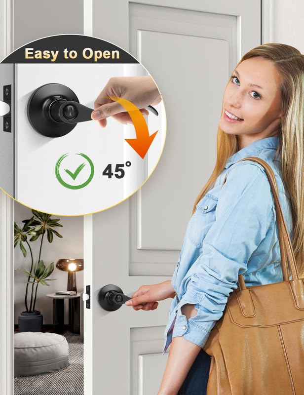 Mengico 2 Pack Door Lever Interior,Black Lever Door Handle,Modern Door Handle Privacy Door Lever(for Bedroom Bathroom),Reversible Wave Lever Handles Black