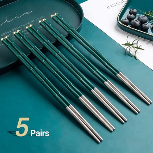 5 Pairs Reusable Metal Chopsticks Dishwasher Safe,Japanese Korean Creative Chop Sticks Pack Chopstick, Non-Slip, 9.5 h Gift Set