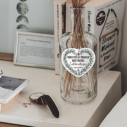Christian Gifts for Women Teens Girls, When You Go Through Deep Waters, Ornament Keepsake Sign Heart Plaque Religious Bible Verse Gifts for Daughter Friend Sister Mother, Baptism Gifts for Baby Girl