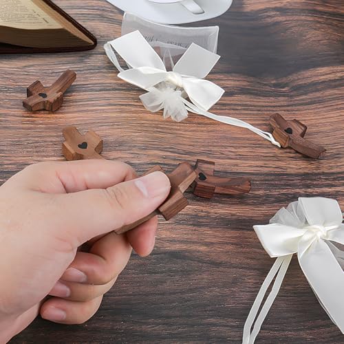 Cross My Heart Wooden Cross Fidget with Organza Bags, Small Pocket Crosses Christian Church Gifts, Inspirational Fingertip Stress Relief Toy Encouragement Gifts for Women Men Prayer (18 Sets) 18