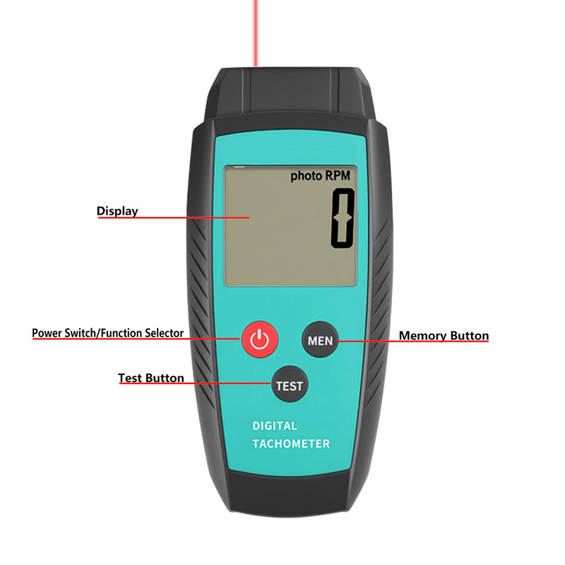 [Australia - AusPower] - Non Contact RPM Tachometer with Large LCD Display for Precision RPM Measurement, 10 to 99,999 RPM Laser Photo Digital Tachometer RPM Gauge Meter with Reflection Tapes, MAX/MIN/LAST and Memory Function 
