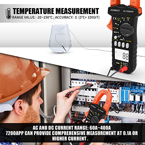 AIOMEST AI-7200APP Bluetooth TRMS clamp multimeter with digital display, NCV, temperature, voltage and current testing