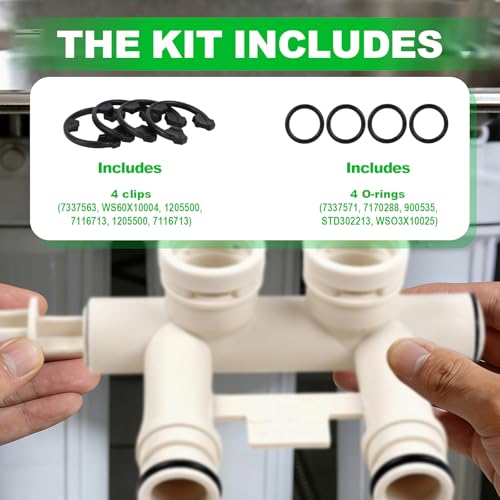 Penitue water softener seal kit with 4 snap clips, 4 O-rings, and crochet hook combination