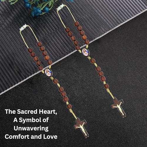 Catholica Shop I Auto Car Rosary - Rear View Mirror I Wood Prayer Beads - Handcrafted in Brazil I Car Ornaments (Sacred Heart of Jesus) Sacred Heart of Jesus