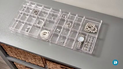 iDesign Linus Plastic BPA-Free Fashion Jewelry Vanity and Drawer Organizer, Tray for Rings, Earrings, Bracelets, Necklaces, 8.75" x 7.75" x 2.75", Set of 3, Clear 2 Piece