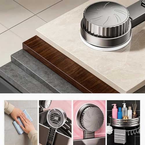 Suction Cup Shower Shelf 2 Pack, Waterproof Shower Caddy with 8 Hooks & Towel Bar, No Drill Bathroom Suction Organizer for Shampoo Soap Razor, Gray