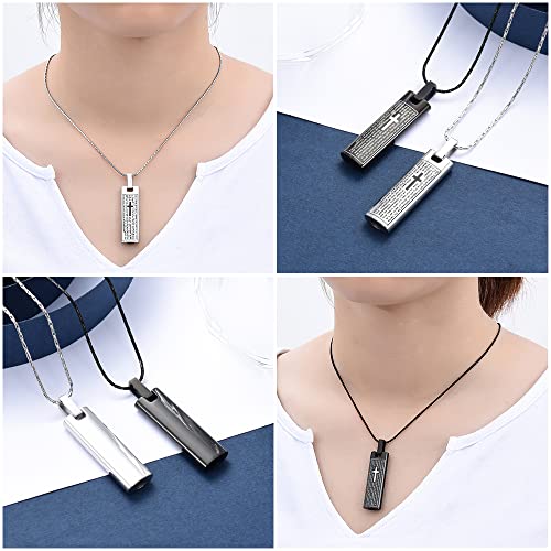 constantlife Cremation Necklace Cremation Jewelry 30mm Lord's Prayer Stainless Steel Polished Cube Cremation Pendant Memorial Ashes Keepsake Urn Necklace 2pcs-Silver+Black