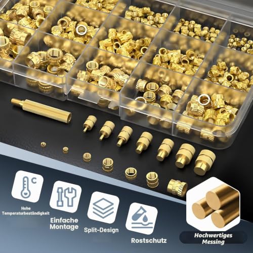 425-Piece Threaded Inserts Soldering Tips Set, LCD Adjustable Temperature Soldering Iron 180-500°C with 7 Soldering Tips & Soldering Tip Adapter, 415 Thread Inserts M2/M2.5/M3/M4/M5/M6/M8 for 3D | 7stk Lötspitzen, Soldering Tip Adapter, LCD Einstellbar...