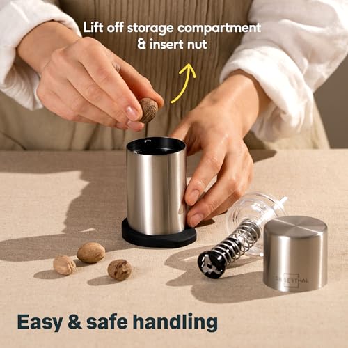 SILBERTHAL Manual Nutmeg Grinder | Stainless Steel Grinding Mill | Transparent Reservoir for 4 Nutmegs…