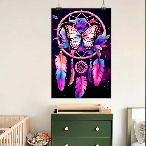 PooBa Frameless Canvas Wall Art Print,Dream Catcher Feather Wall Art,Medium Size Oil Painting Decor Artwork for Living Room Bathroom Bedroom 12x18in