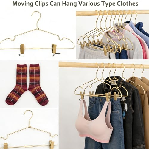 12.6" Children Gold Clothes Hangers with Clips,10 Pack,Newborn Kids Non Slip Durable Space Saving Clothes,Standard Hangers Heavy Duty Saving Space