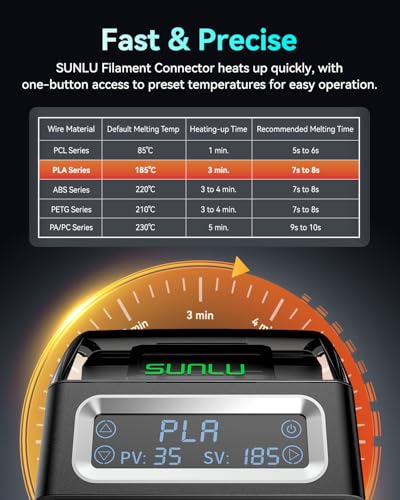 SUNLU Official Filament Joiner, Filament Connector with 200 PCS PTFE Sleeve for 3D Printer Filament 1.75mm 240°C Fast Heating Compatible with PLA PETG TPU ABS PA Nylon, Easy to Use Filament Connector - 200PCS PTFE