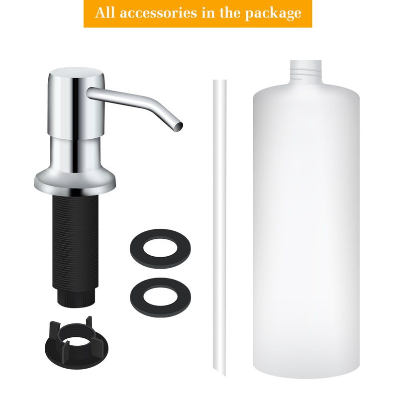 Soap Dispenser for Kitchen Sink, Built in Sink Soap Dispenser Lotion Dispenser with 17 OZ Bottle, Refill from The Top Bar Sink Soap Dispenser, Chrome Chrome 01 Comes with 17 OZ Bottle