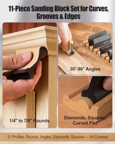MQHXUY 11-piece contour sanding grips set with hand detail sanding pads for woodworking