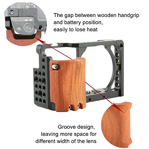 NICEYRIG Cage Kit for Sony Alpha A6300 /A6400/ A6100/A6000, with Wooden Handgrip - 109