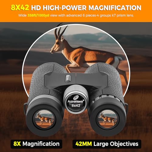 Astromania 8x42 Compact Binoculars, BK7 Prism Binoculars for Bird Watching