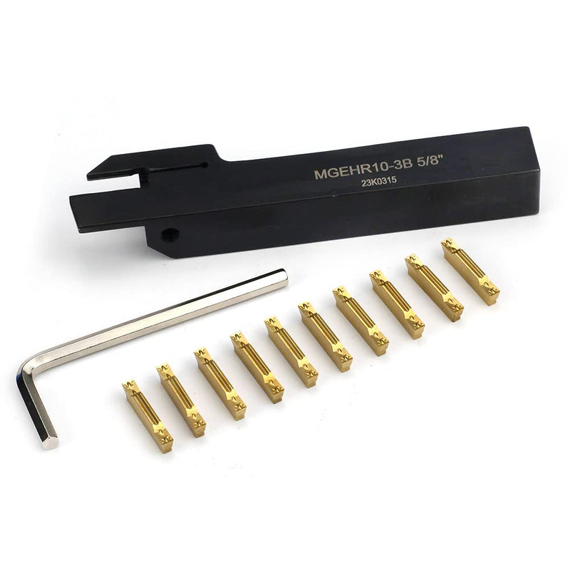 [Australia - AusPower] - OSCARBIDE 5/8''x5/8"External Parting Grooving Cut-Off Tool Holder MGEHR10-3B with 10 pieces Carbide Inserts MGMN300 for Cutting Steel 