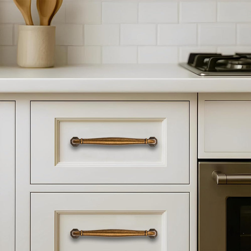 2 Pack 12 Inch Hole Center Antique Brass Heavy Duty Solid Cabinet pulls Ideal for Dressers, Bathroom, cabinets, and Kitchens cabinets. 2 Pack