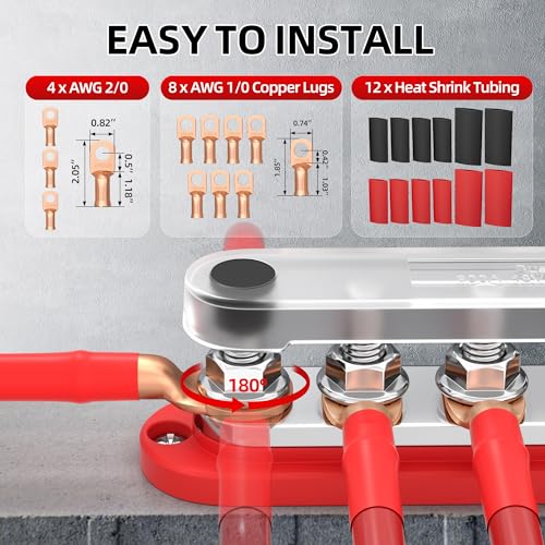 JoinfWorld Busbar 12v-48V,300A Power Distribution Block (BB300-T6M10) | Busbar busbar, 6 x M10 (3/8 inch) connection bolts, up to 48 V DC/300 V AC, with cover, for car, boat, solar system BB300-T6M10