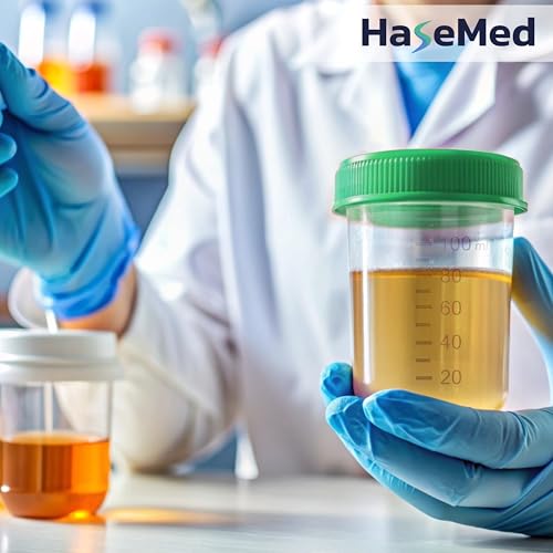 3 x HaseMed Premium Urine Cup Sample Cup | 125 ml, Screw Cap Lid, Green, Graduated up to 100 ml, Leak-Proof, Writeable, Freezable 3