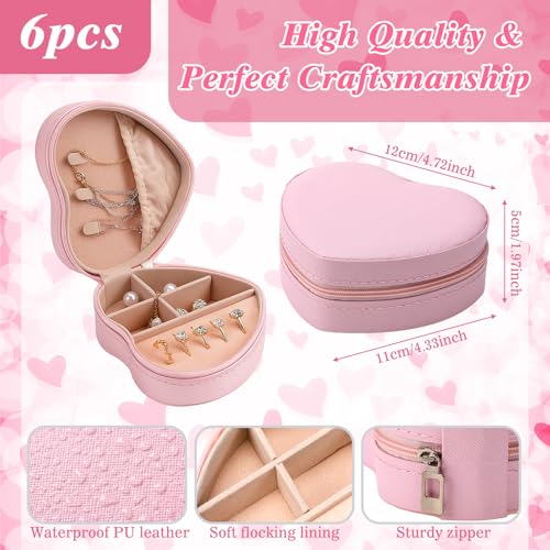 Shinylin 6 Pcs Travel Jewelry Box Women Bulk, Pink Heart Shape Organizer