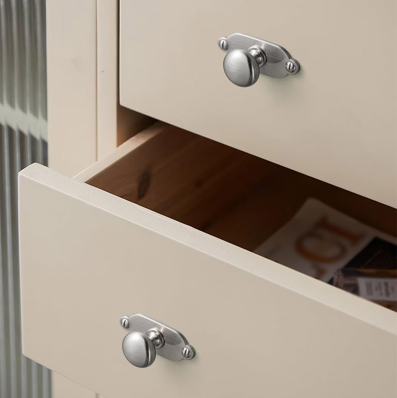 Goo-Ki Brushed Satin Nickel Zinc Alloy Cabinet Knob with Backplate - Single Hole Center Cabinet Pull Hardware for Bedroom, Kitchen, 2 Pack（8611-G013） Standard