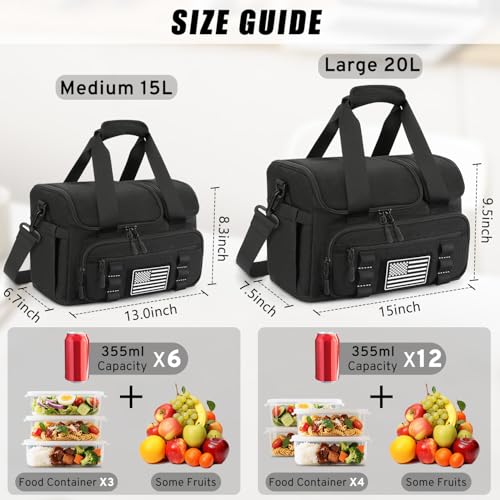 Laktru insulated lunch bag for men with 20L capacity, featuring hot and cold compartments for meal storage.