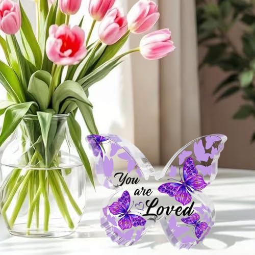 Butterfly Gifts for Women, Butterfly Decorations Acrylic Plaque Desk Decor You Are Loved