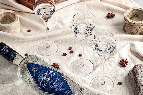 GLASSIQUE CADEAU Crystal Sambuca, Cordial, Digestive Glasses with Long Stem for Sipping After Dinner Drinks | Set of 4 | 3 oz Tall Stemmed Liquor Glassware for Aperitif, Amaro, Liqueur, Spirits