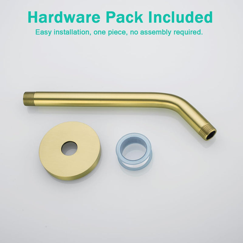 10 Inch Shower Arm with Large Flange,Brushed Gold Wall-Mounted Stainless Steel Shower Pipe Replacement for Fixed and Handheld Shower Heads,SE-RD91018-10BG Round Flange-10″Brushed Gold