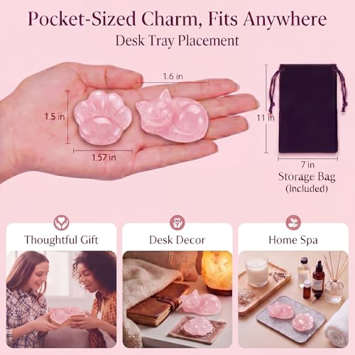 Fumete 2 Pcs Rose Quartz Cat Crystal Gift Decor