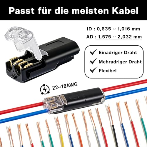 Pack of 30 2 Pin 18-22AWG Cable Connector D Fast Connection | No soldering, waterproof cable connector, 2 pin, connector for car, LED, motorcycle, mobile home, 12/24 V applications d small 2 pin (30)