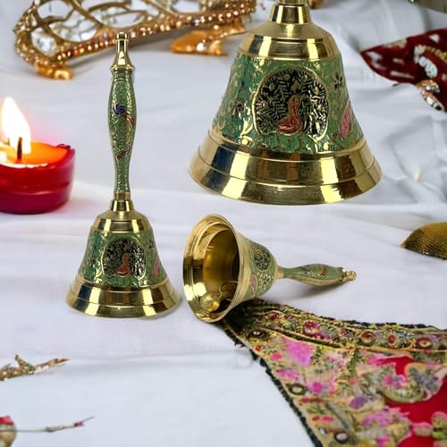 LoveNspire Decorative Brass Peacock Bell for Pooja (6.5 Inch) - Traditional Indian Ghanti for Home, Mandir, and Housewarming | Ideal for Diwali, Christmas, and Spiritual Temple Décor White