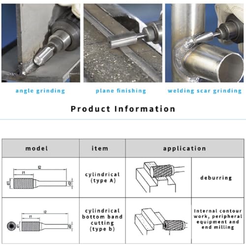 Rotary Tip Burr Grinder Carbide Rotary File Milling Metal Grinding Cutter Milling Head Drill Bit 6mm Shank Weld Joint Cleaning (8mm) 8mm