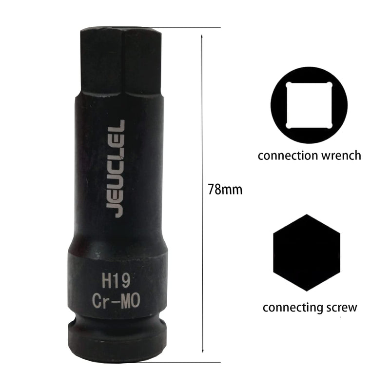 [Australia - AusPower] - 19mm Hex Impact Bit Socket, H19 1/2-Inch Impact Drive Allen Socket, Cr-Mo Steel Lengthen Hex Screwdriver Socket Adapter H19 19MM 