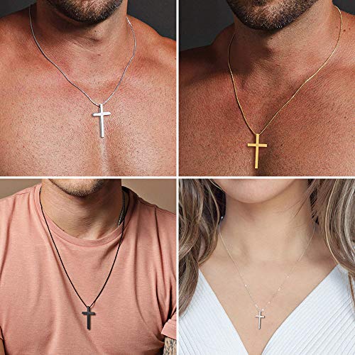 M MOOHAM Cross Necklace for Men Teen Boys 16-30 Inch "Silver: Cross Pendant 1.2"*0.7" Stainless Steel 20.0 Inches