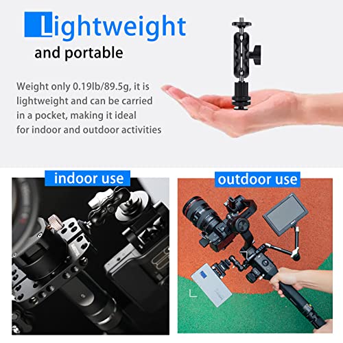 Magic Arm Cool Ballhead Double Ball Head Adapter with 1/4’’ Screw and Cold Shoe Mount - 2 Pack for Cameras, Camcorders, Monitor, Flash, LED Light, Microphone, and More