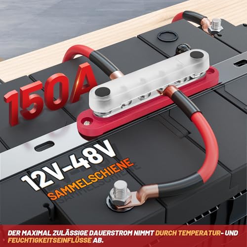 RED WOLF 150A Busbar Distribution Block with 6x M6 Terminal Bolts, Positive Mass Power Distribution Block Busbar for Car Marine RV RV Truck Electrical System Terminal Blocks
