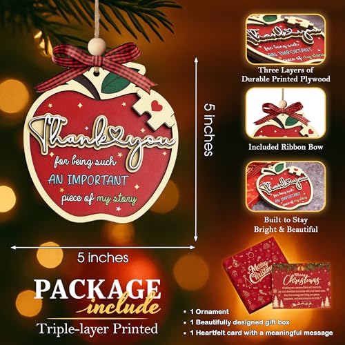Teacher Christmas Ornament 2025 – 3-Layer Apple Ornament with Puzzle Heart, Thank You Gift for Teachers, Meaningful Teacher Appreciation for Women 3 Layers Apple Teacher Ornaments