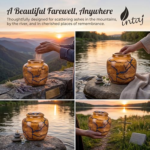Wooden Cremation Urn for Human Ashes, 150 Cu in, Medium, Tall Vase Tall Vase - Blue Resin Medium (150 Cu In, to 150 lb)