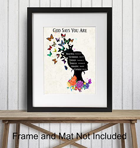 Religious Wall Art & Decor - God Says You Are - Christian Gifts for Women - Uplifting Holy Scripture Bible Verses Room Decoration - Positive Inspirational Quotes - Spiritual Encouragement Gifts