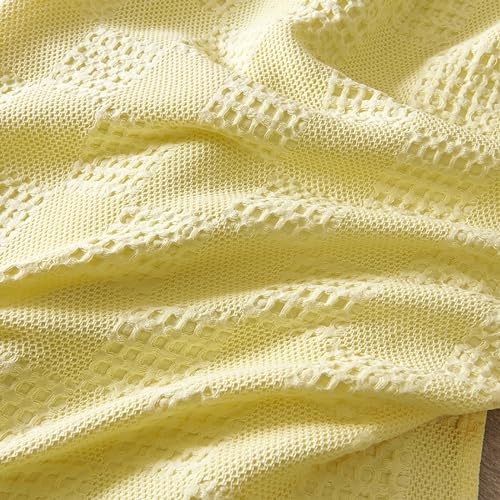 LGYKUMEG 100% Cotton Knitted Throw Blanket 60×79 inch,Lightweight Washed Cotton Blanket - Cotton Breathable All-Season Knit Throw Blankets for Bed and Couch. Yellow