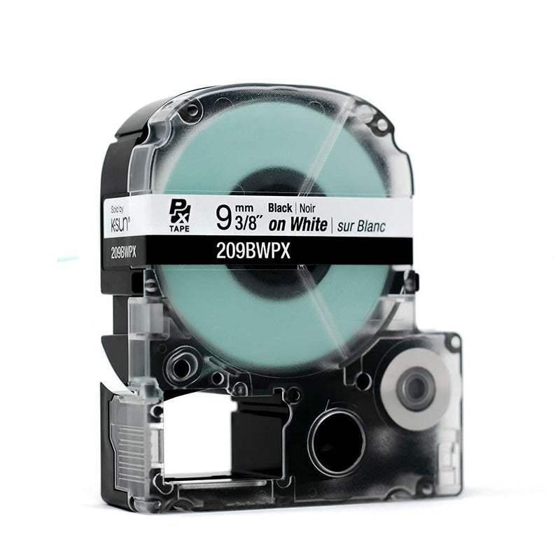 Epson LABELWORKS 209BWPX PET Tape Cartridge - Black on White Standard Industrial Label Maker Tape - 3/8" (9MM) Wide, 30 ft 9mm